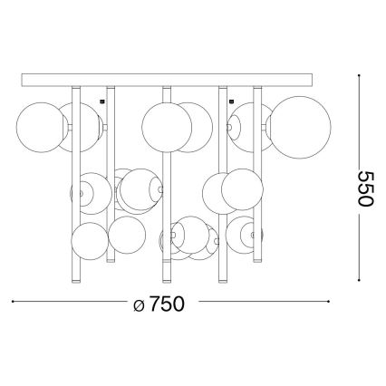 Ideal Lux - Світлодіодна люстра на штанзі PERLAGE 18xG9/3W/230V діаметр 70 см золотий/димчастий