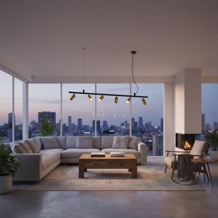 Ideal Lux - Світлодіодна підвісна люстра DYNAMITE 6xGU10/7W/230V CRI 90 чорний/латунь