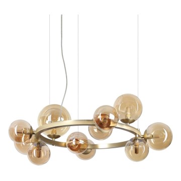 Ideal Lux - Світлодіодна підвісна люстра PERLAGE 11xG9/3W/230V діаметр 73 см золотий/димчастий