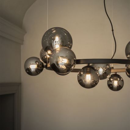 Ideal Lux - Світлодіодна підвісна люстра PERLAGE 14xG9/3W/230V діаметр 85 см чорний/димчастий