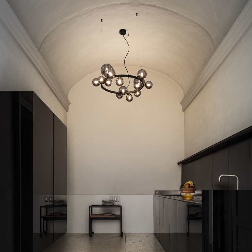Ideal Lux - Світлодіодна підвісна люстра PERLAGE 14xG9/3W/230V діаметр 85 см чорний/димчастий