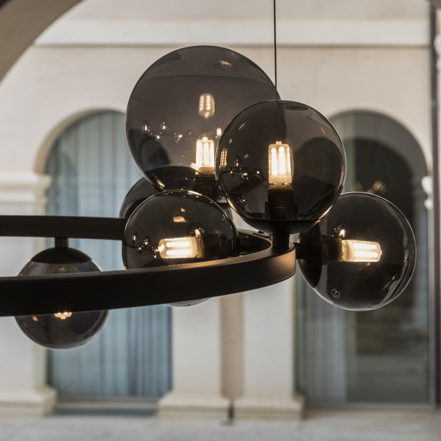 Ideal Lux - Світлодіодна підвісна люстра PERLAGE 14xG9/3W/230V діаметр 85 см чорний/димчастий