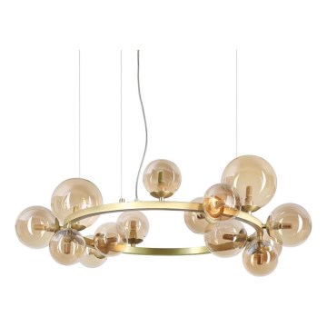 Ideal Lux - Світлодіодна підвісна люстра PERLAGE 14xG9/3W/230V діаметр 85 см золотий/димчастий