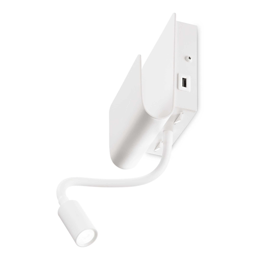 Ideal Lux - Світлодіодний настінний точковий світильник з гнучкою лампою PROBE LED/9,5W/230V USB CRI 90 білий