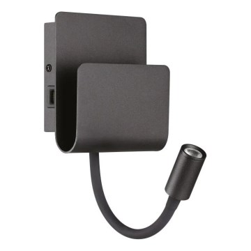 Ideal Lux - Світлодіодний настінний точковий світильник з гнучкою лампою PROBE LED/9,5W/230V USB CRI 90 чорний