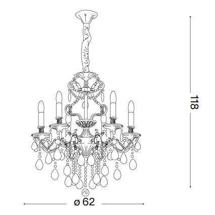 Ideal Lux - Кришталева люстра на ланцюгу GIOCONDA 6xE14/40W/230V діаметр 62 см золотий