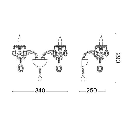Ideal Lux - Кришталева настінна лампа NEGRESCO 2xE14/28W/230V золотий