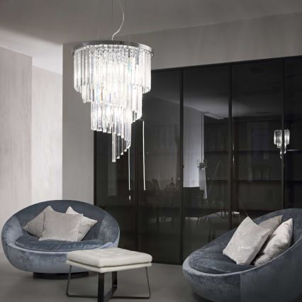 Ideal Lux - Кришталева підвісна люстра CARLTON 12xE14/40W/230V діаметр 50 см глянцевий хром