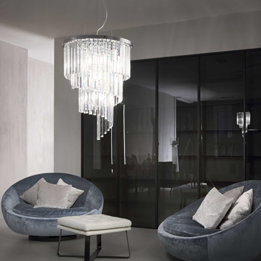 Ideal Lux - Кришталева підвісна люстра CARLTON 12xE14/40W/230V діаметр 50 см глянцевий хром