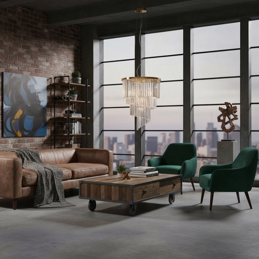 Ideal Lux - Кришталева підвісна люстра CARLTON 12xE14/40W/230V діаметр 50 см золотий