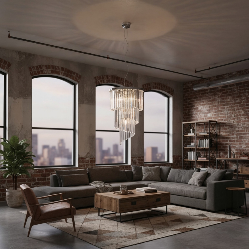 Ideal Lux - Кришталева підвісна люстра CARLTON 8xE14/40W/230V діаметр 40 см глянцевий хром