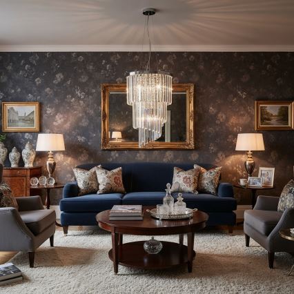 Ideal Lux - Кришталева підвісна люстра CARLTON 8xE14/40W/230V діаметр 40 см глянцевий хром