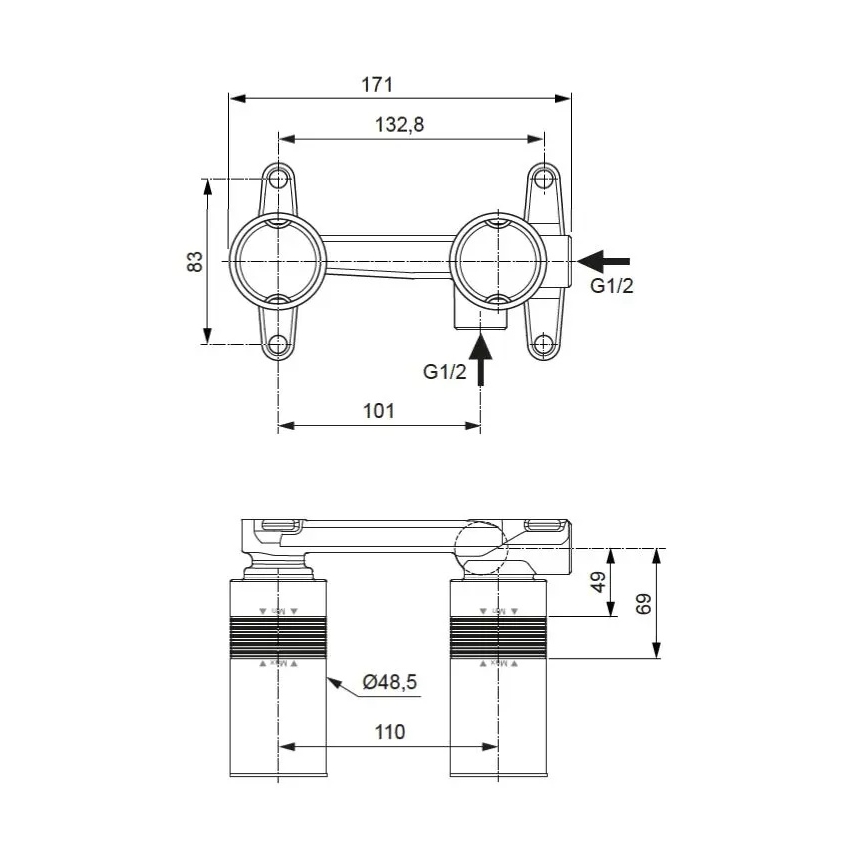 Ideal Standard A1313NU - монтажный корпус для встраиваемого смесителя для раковины BUILT-IN синий
