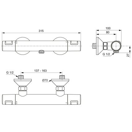 Ideal Standard A7201AA - Термостатический смеситель для душа CERATHERM T25 глянцевый хром