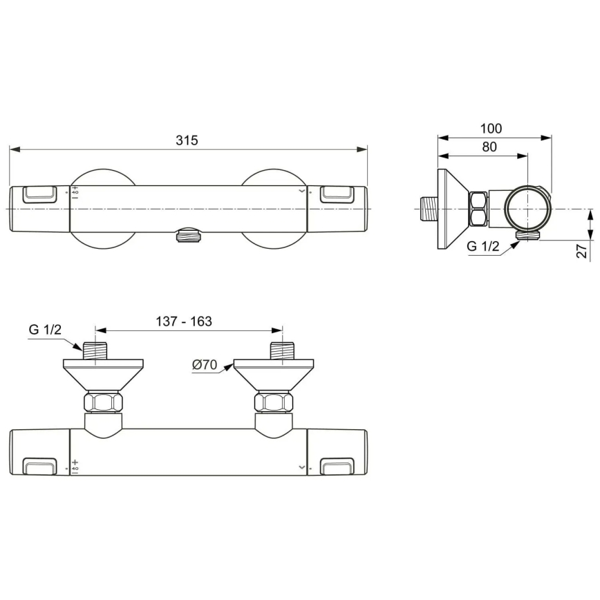 Ideal Standard A7201AA - Термостатичний душовий змішувач CERATHERM T25, блискучий хром