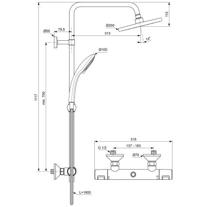 Ideal Standard A7208AA - Душовий набір з термостатичним змішувачем CERATHERM T25, блискучий хром