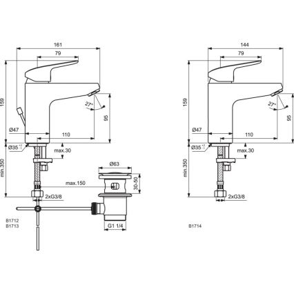 Ideal Standard B1714AA - Смеситель для раковины CERAFLEX 15,9 см глянцевый хром