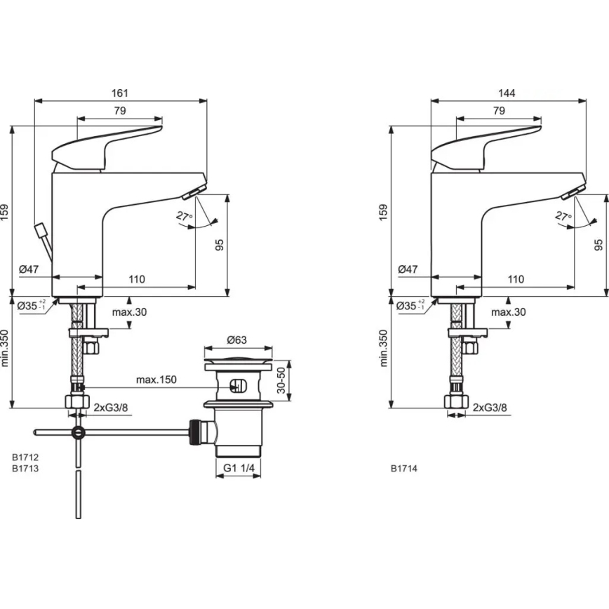 Ideal Standard B1714AA - Смеситель для раковины CERAFLEX 15,9 см глянцевый хром