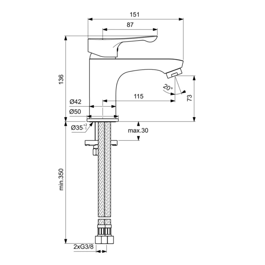 Ideal Standard BC552AA - Раковинный смеситель ALPHA 13,6 см, полированный хром