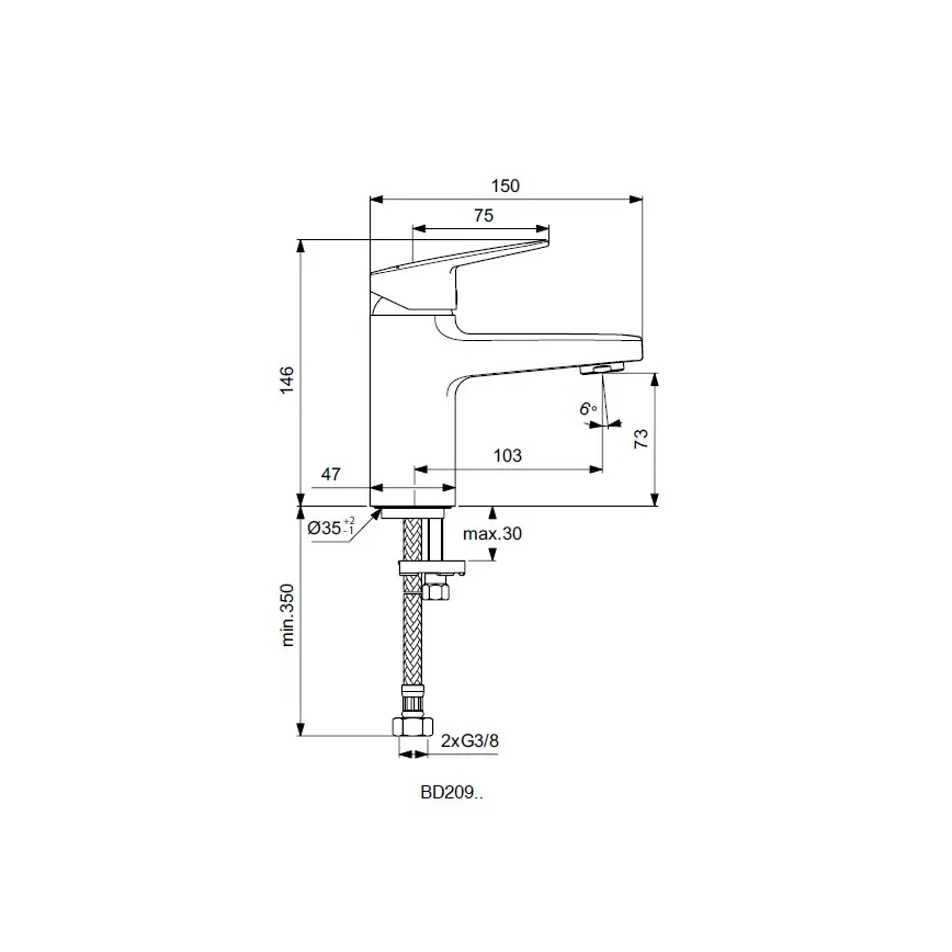 Ideal Standard BD209AA - Змішувач для умивальника CERAPLAN, 14,6 см, глянцевий хром