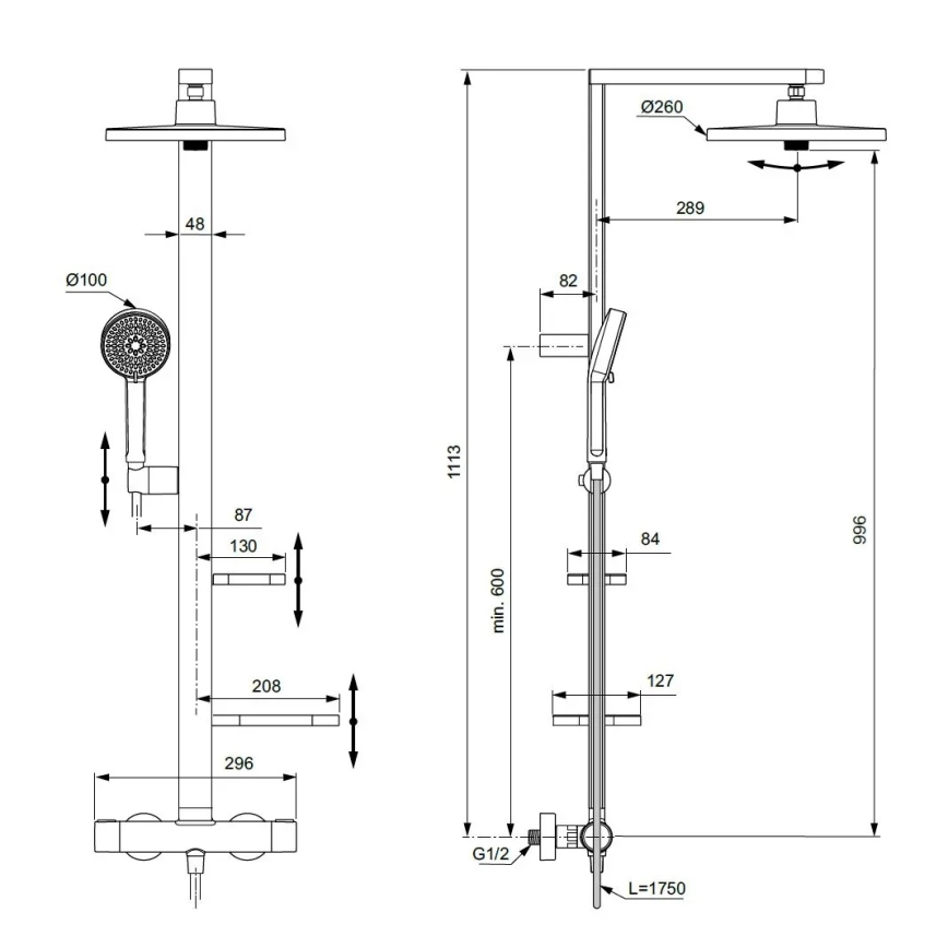 Ideal Standard BD583SI - Душевой комплект с термостатным смесителем CERATHERM ALU+, серебристый