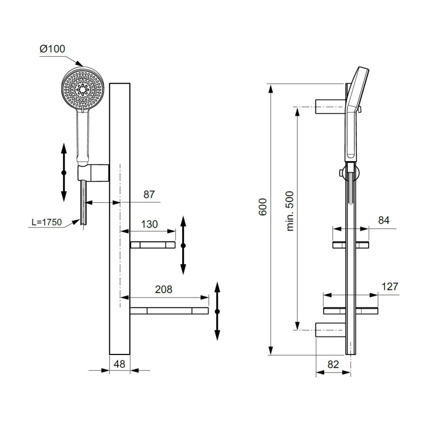 Ideal Standard BD586XG - Душевой комплект IDEALRAIN ALU+ матовый чёрный