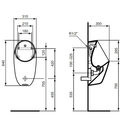 Ideal Standard E253701 - писуар I.LIFE, заднє підведення, задній випуск, кераміка/білий