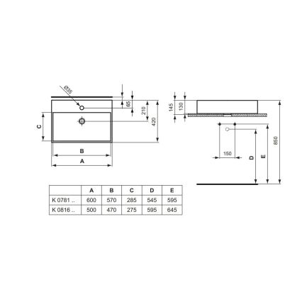 Ideal Standard K081601 - Накладна раковина STRADA 60x42 см, кераміка/біла
