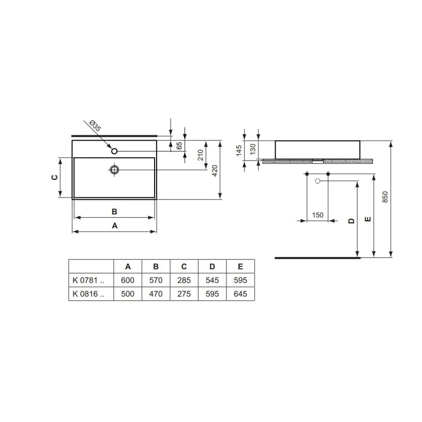 Ideal Standard K081601 - Накладная раковина для столешницы STRADA 60×42 см керамика/белая