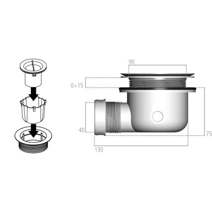 Ideal Standard K936367 - сифон для душевого поддона, 9 см, черный/белый