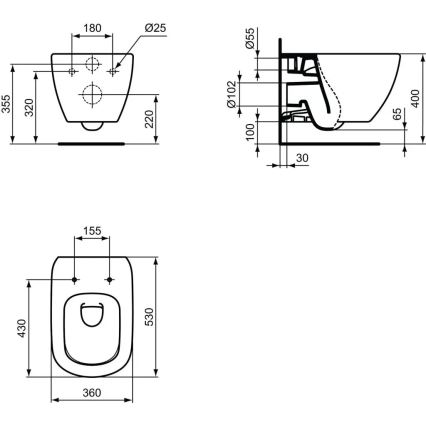 Ideal Standard T007901 - підвісний керамічний унітаз TESI, білий