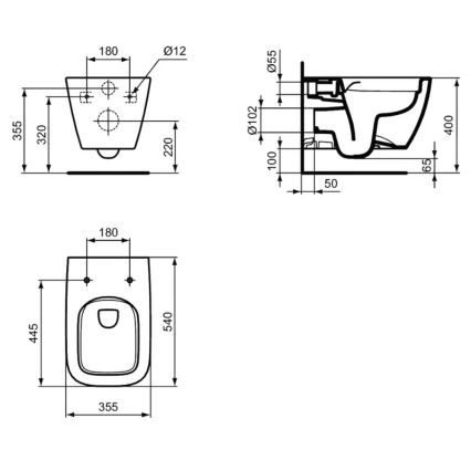 Ideal Standard T461401 - Подвесной безободковый унитаз I.LIFE B, керамика/белый
