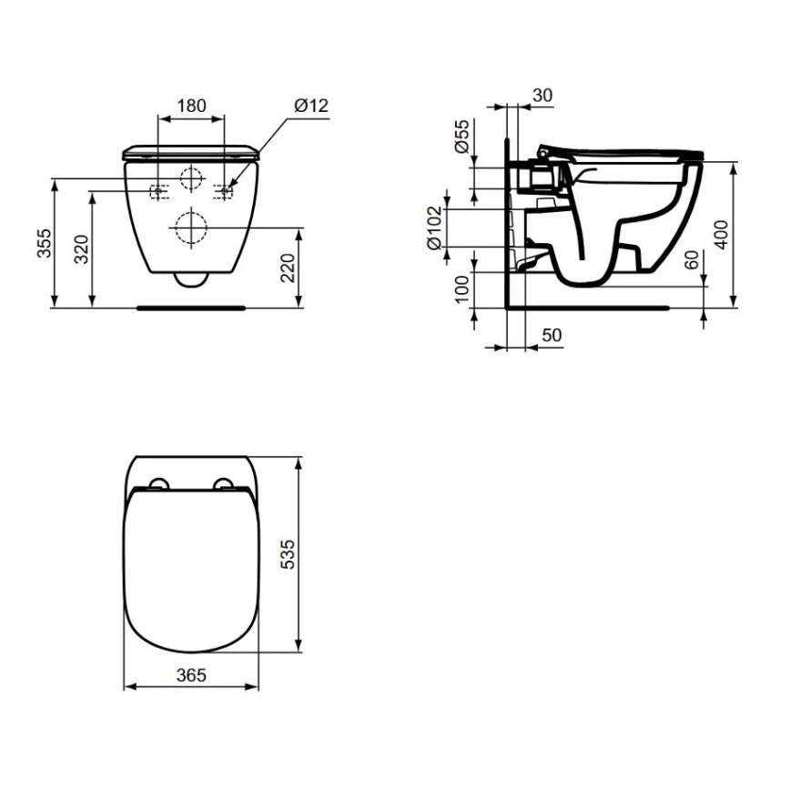 Ideal Standard T536001 - Подвесной безободковый унитаз с сиденьем SoftClose TESI, керамика/белый