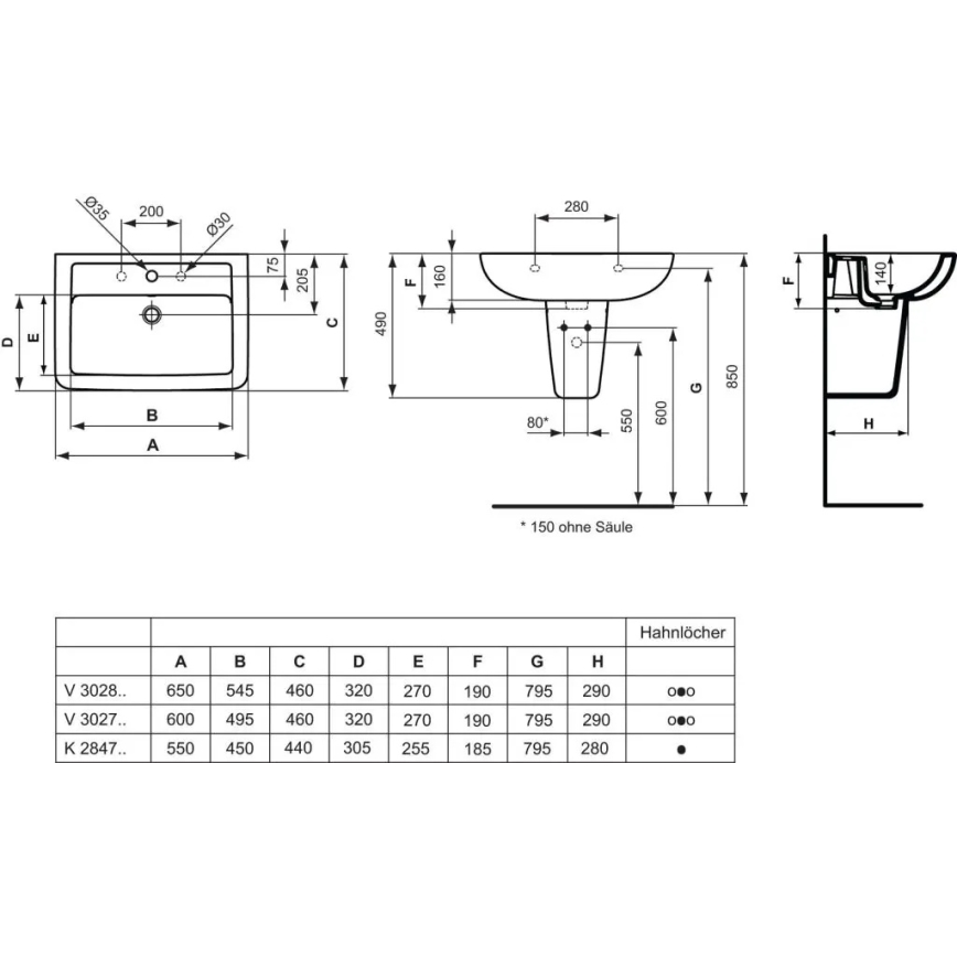 Ideal Standard V302701 - Подвесная раковина EUROVIT 60x46 cm керамика/белая