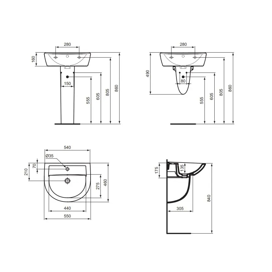 Ideal Standard W332601 - Подвесной умывальник EUROVIT 55x46 см керамика/белая
