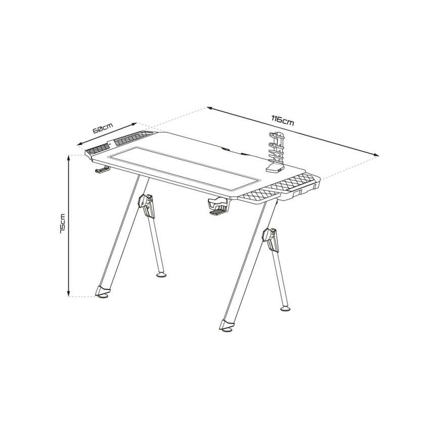 Ігровий стіл FALCON з LED RGB-підсвіткою 116x60 см чорний