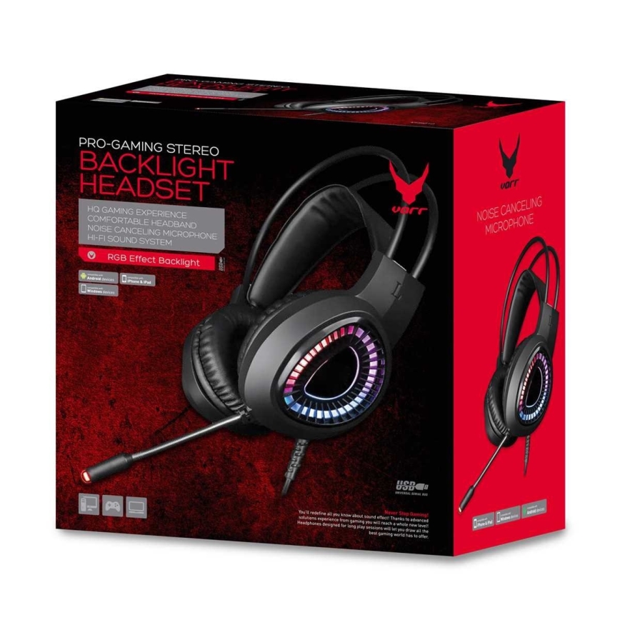 Игровые наушники VARR со светодиодной RGB-подсветкой и микрофоном 7.1