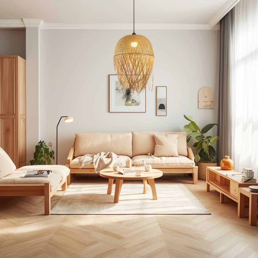 Подвесная люстра HILO 1xE27/40W/230V диаметр 45 см бамбук