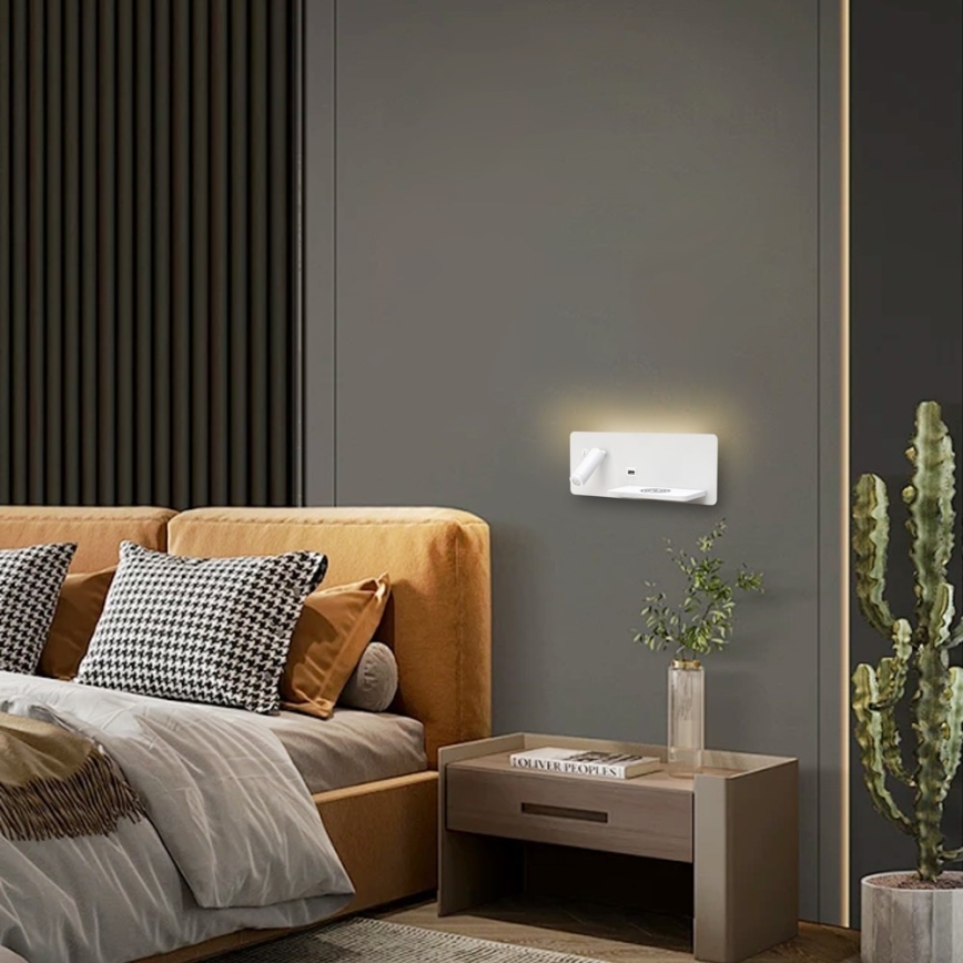 Immax 08285L - LED Настінний точковий світильник з поличкою, USB-портом і бездротовою зарядкою Be PREPARE LED/3W/230V + LED/3W білий