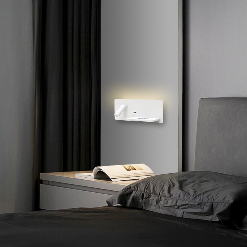 Immax 08285L - LED Настінний точковий світильник з поличкою, USB-портом і бездротовою зарядкою Be PREPARE LED/3W/230V + LED/3W білий