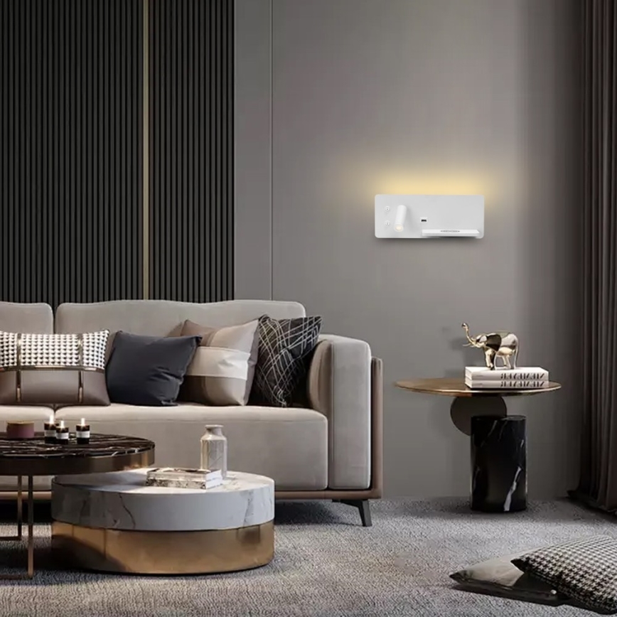 Immax 08285L - Світильник настінний точковий LED з полицею, USB-портом та бездротовою зарядкою Be PREPARE LED/3W/230V + LED/3W білий