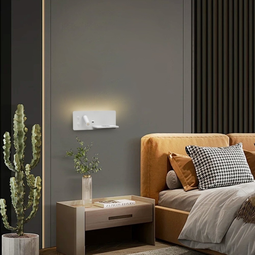 Immax 08285L - Світильник настінний точковий LED з полицею, USB-портом та бездротовою зарядкою Be PREPARE LED/3W/230V + LED/3W білий