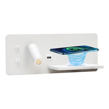 Immax 08285L - LED Настінний точковий світильник з поличкою, USB-портом і бездротовою зарядкою Be PREPARE LED/3W/230V + LED/3W білий