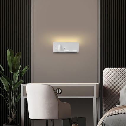 Immax 08285L - Светодиодный настенный точечный светильник с полкой, USB-портом и беспроводной зарядкой Be PREPARE LED/3W/230V + LED/3W белый