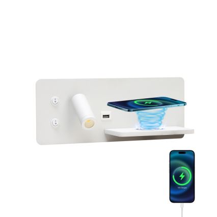 Immax 08285L - Светодиодный настенный точечный светильник с полкой, USB-портом и беспроводной зарядкой Be PREPARE LED/3W/230V + LED/3W белый