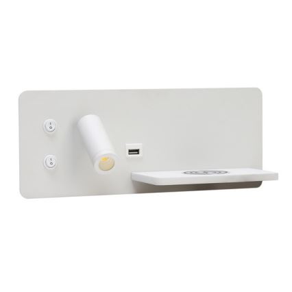 Immax 08285L - Светодиодный настенный точечный светильник с полкой, USB-портом и беспроводной зарядкой Be PREPARE LED/3W/230V + LED/3W белый