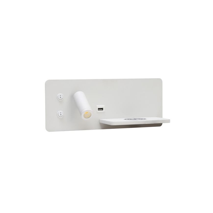 Immax 08285L - Светодиодный настенный точечный светильник с полкой, USB-портом и беспроводной зарядкой Be PREPARE LED/3W/230V + LED/3W белый