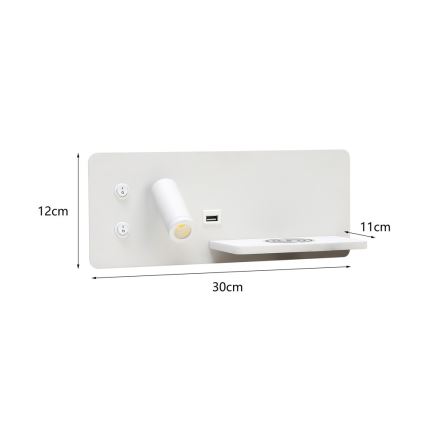Immax 08285L - Светодиодный настенный точечный светильник с полкой, USB-портом и беспроводной зарядкой Be PREPARE LED/3W/230V + LED/3W белый
