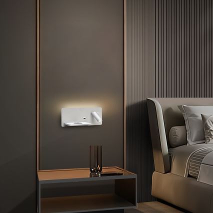 Immax 08286L - LED Настінний точковий світильник з поличкою, USB-портом і бездротовою зарядкою Be PREPARE LED/3W/230V + LED/3W білий
