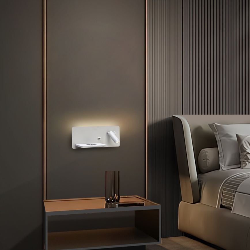 Immax 08286L - LED Настінний точковий світильник з поличкою, USB-портом і бездротовою зарядкою Be PREPARE LED/3W/230V + LED/3W білий